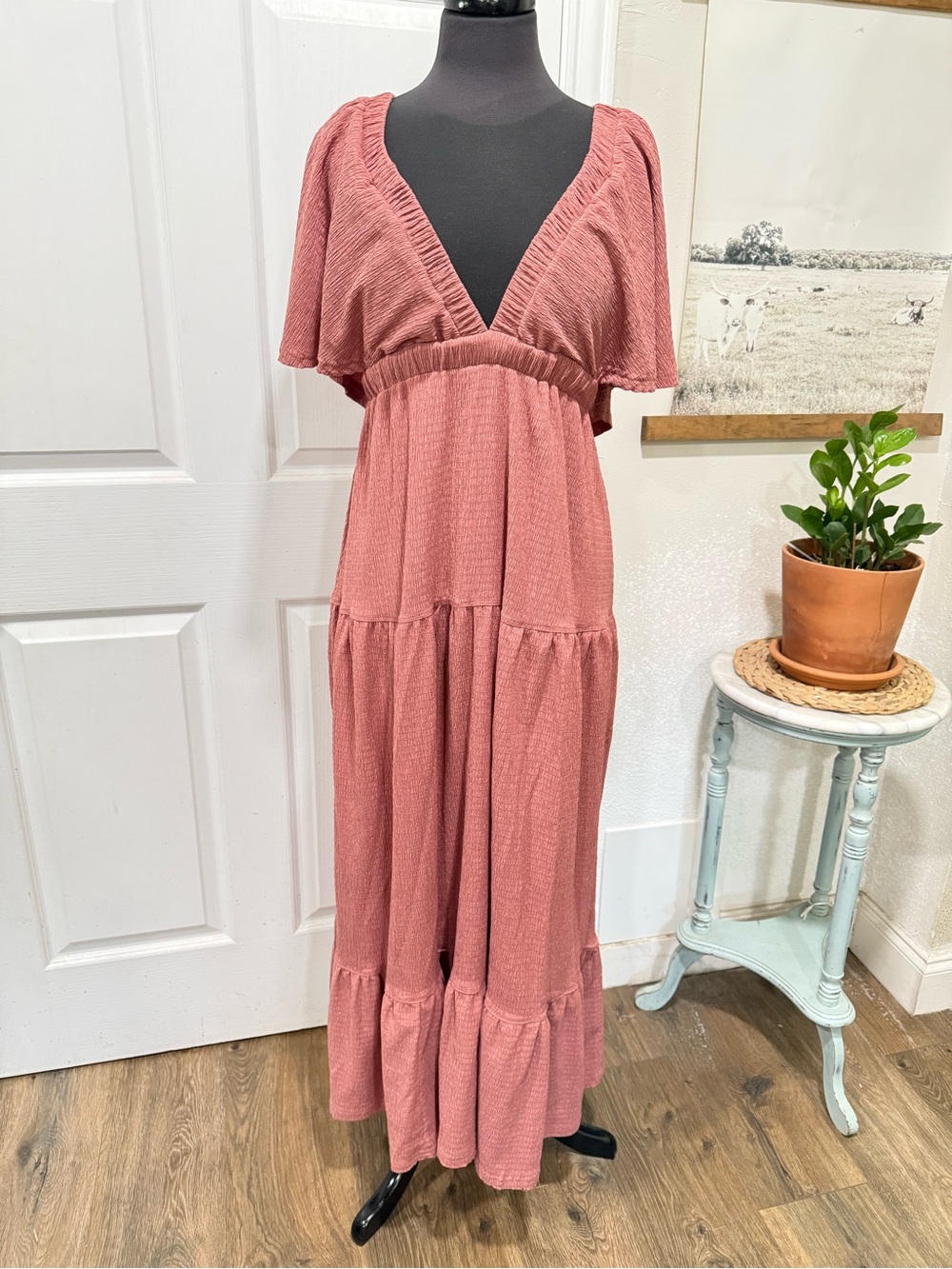 Women’s Dusty Rose Maxi Dress with Flutter Sleeves